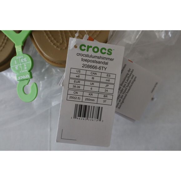 CROCS 208666-6TY Women's Sz 8 Pink Clay Tulum Shimmer Toe Post Sandals - Picture 7 of 7